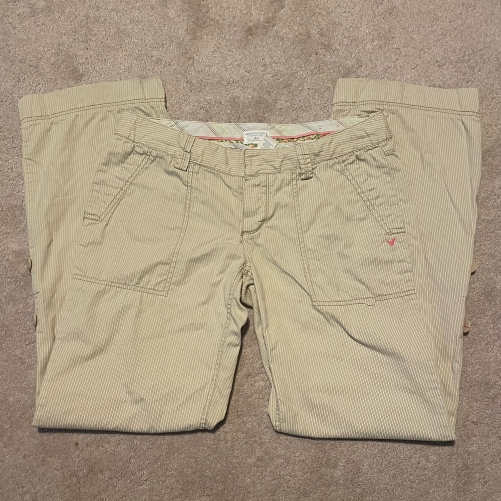 American Eagle Khaki Y2K Low Rise Wide Leg Jeans